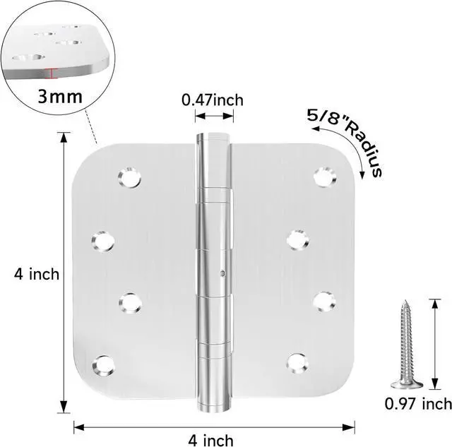 Alt view image 5 of 7 - Hinges 4'' Stainless Steel Hinges 4 Inch Interior & Exterior Door Hinges for Left & Right Doors Ball Bearing Nrp Door Hinges Heavy Duty Door Hinge with 5/8" Radius Corners 2 Pack-Non Removable Pin