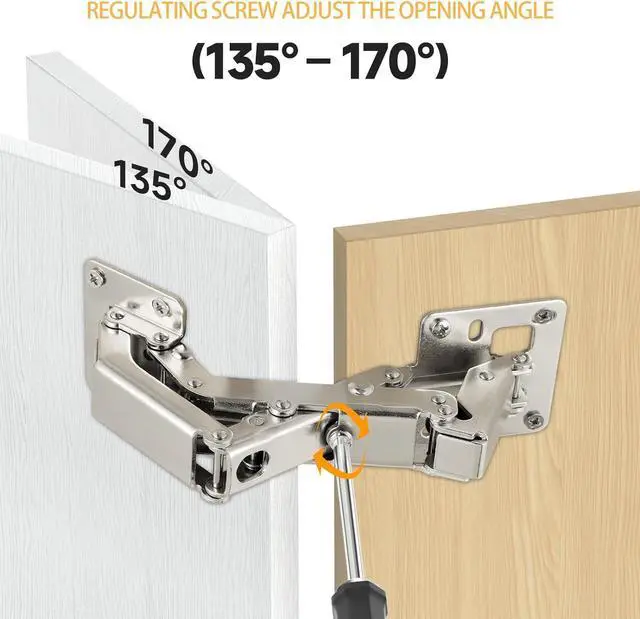 Alt view image 4 of 7 - 4Pcs 175 Degree Cabinet Hinges, Silent Soft Close Cabinet Doors Hinges, Hydraulic Frameless Hidden Hinges, Adjustable Mounting Hinges with Screws for Cabinet, Cupboards, Wardrobe