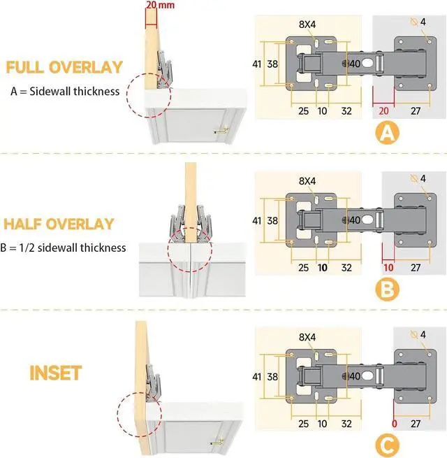 Alt view image 5 of 7 - 4Pcs 175 Degree Cabinet Hinges, Silent Soft Close Cabinet Doors Hinges, Hydraulic Frameless Hidden Hinges, Adjustable Mounting Hinges with Screws for Cabinet, Cupboards, Wardrobe