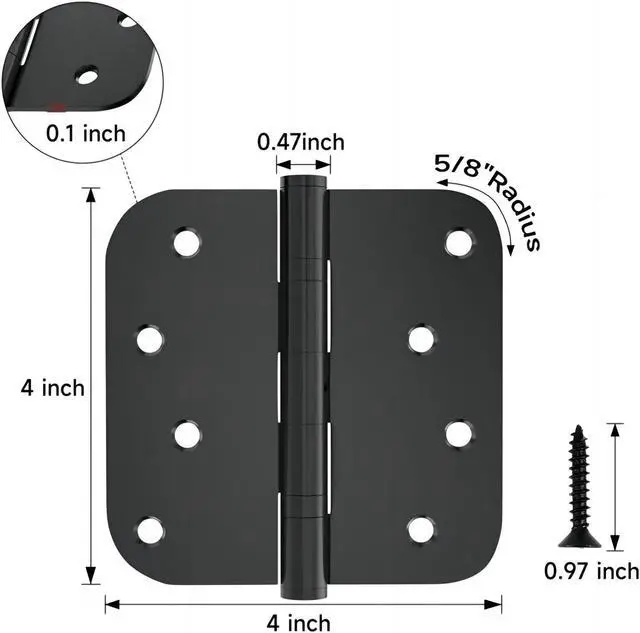 Alt view image 2 of 7 - Door Hinges, 3 Pack Matte Black Door Hinges 4 Inch Stainless Steel Hinges Ball Bearing Silent Hinges Interior Door Hinge with 5/8 Radius Corners