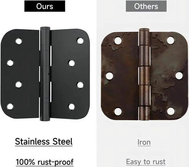 Alt view image 4 of 7 - Door Hinges, 3 Pack Matte Black Door Hinges 4 Inch Stainless Steel Hinges Ball Bearing Silent Hinges Interior Door Hinge with 5/8 Radius Corners