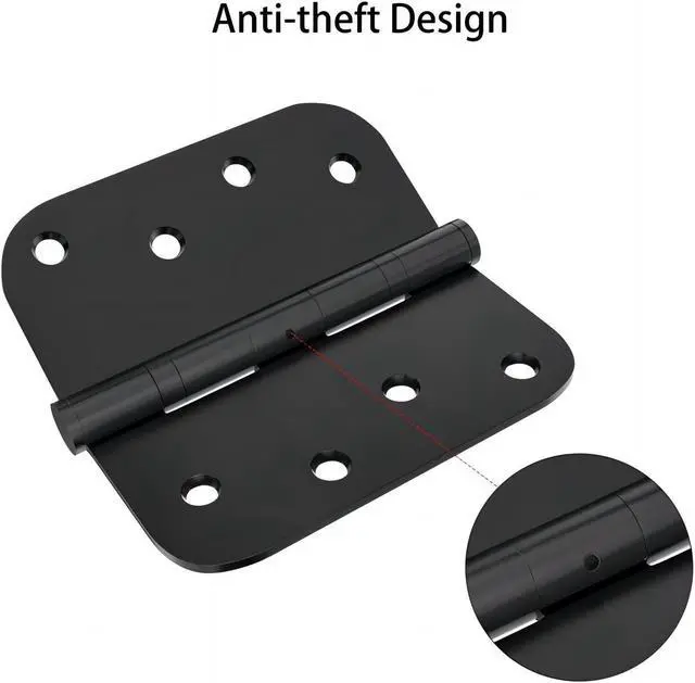 Alt view image 5 of 7 - Door Hinges, 3 Pack Matte Black Door Hinges 4 Inch Stainless Steel Hinges Ball Bearing Silent Hinges Interior Door Hinge with 5/8 Radius Corners