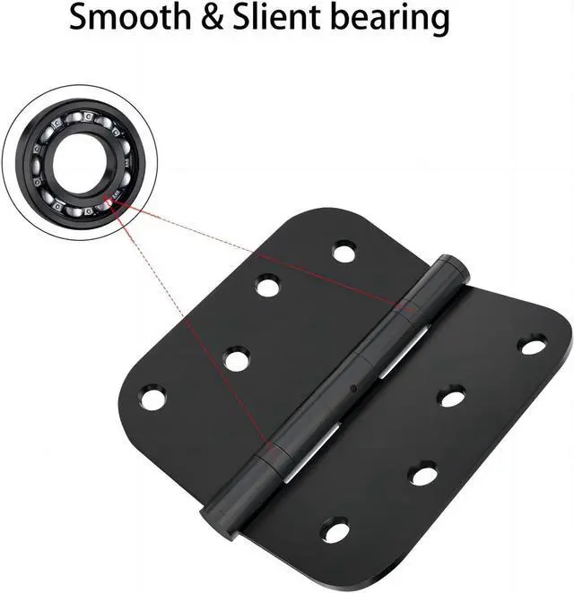 Alt view image 6 of 7 - Door Hinges, 3 Pack Matte Black Door Hinges 4 Inch Stainless Steel Hinges Ball Bearing Silent Hinges Interior Door Hinge with 5/8 Radius Corners