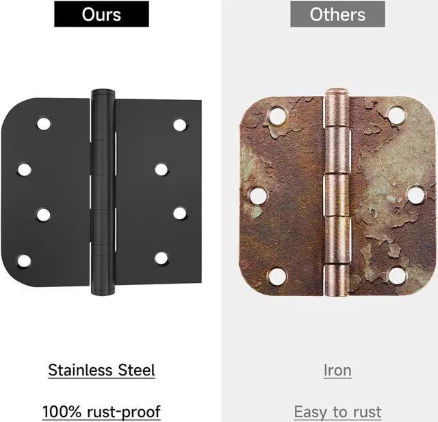Alt view image 4 of 7 - Hinges,3 Pack Matte Black Door Hinges 4 Inch Stainless Steel Hinges Ball Bearing Silent Hinges Interior Door Hinge with Square Rounded 5/8" Radius Corner Hinges