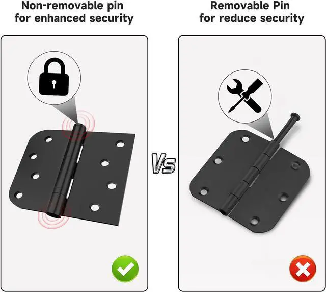 Alt view image 5 of 7 - Hinges,3 Pack Matte Black Door Hinges 4 Inch Stainless Steel Hinges Ball Bearing Silent Hinges Interior Door Hinge with Square Rounded 5/8" Radius Corner Hinges