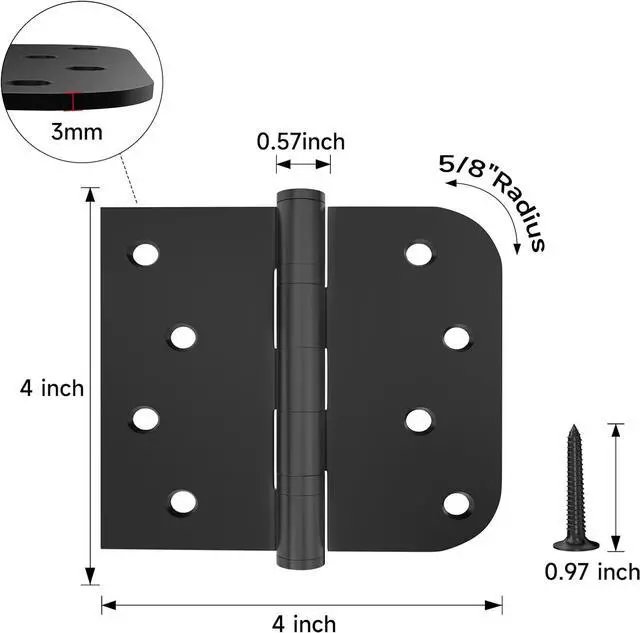 Alt view image 3 of 7 - Hinges,3 Pack Matte Black Door Hinges 4 Inch Stainless Steel Hinges Ball Bearing Silent Hinges Interior Door Hinge with Square Rounded 5/8" Radius Corner Hinges