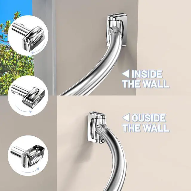 Alt view image 4 of 7 - Misounda Curved Shower Curtain Rod Rustproof Expandable 304 Stainless Steel Adjustable Telescopic Shower Rod for Bathroom, Bathtub, Cloakroom, Dressing Room,Etc. (Curved Shape, 55"-79" inch)