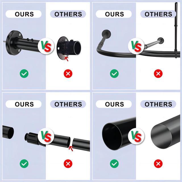Alt view image 4 of 7 - Misounda Curved Shower Curtain Rod, Adjustable Stainless Steel Corner Shower Rods Drilling Install, For Bathroom,Bathtub,Clothing Store- (L Shaped, 35.5-47.2×35.5-47.2 inch)Black