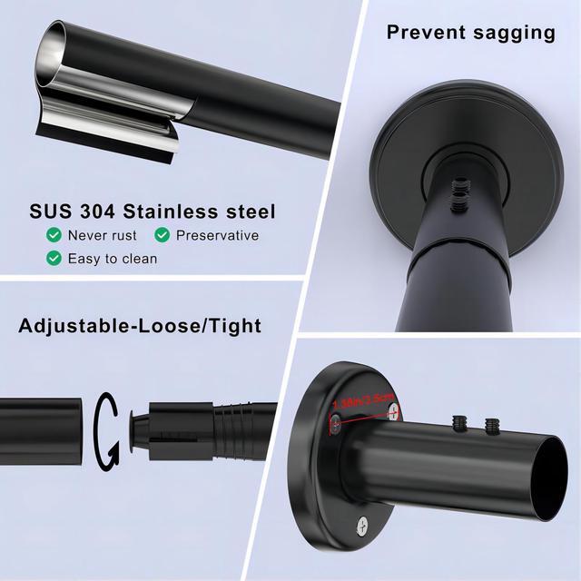 Alt view image 7 of 7 - Misounda Curved Shower Curtain Rod, Adjustable Stainless Steel Corner Shower Rods Drilling Install, For Bathroom,Bathtub,Clothing Store- (L Shaped, 35.5-47.2×35.5-47.2 inch)Black