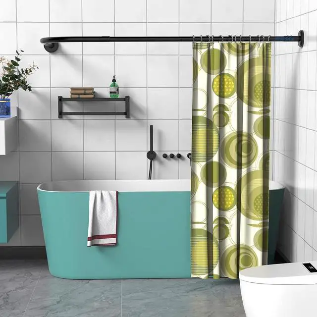 Main image of Misounda Corner Shower Curtain Rod Adjustable Curved Shower Rods Drilling Install 304 Stainless Steel With 24 Rings, For Bathroom,Bathtub,Fitting Room ( L Shaped 27.6-39.4×43.3-67 inch )Black