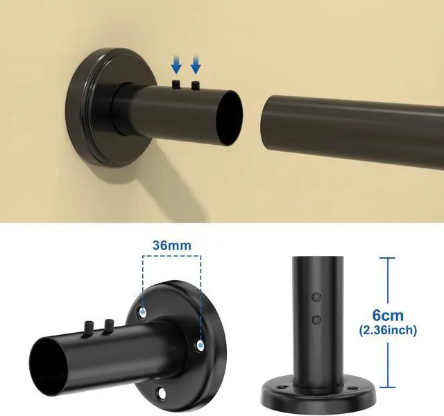 Alt view image 5 of 7 - Misounda Corner Shower Curtain Rod Adjustable Curved Shower Rods Drilling Install 304 Stainless Steel With 24 Rings, For Bathroom,Bathtub,Fitting Room ( L Shaped 27.6-39.4×43.3-67 inch )Black