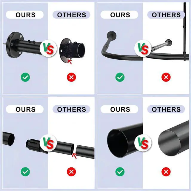 Alt view image 4 of 7 - Misounda Corner Shower Curtain Rod Adjustable Curved Shower Rods Drilling Install 304 Stainless Steel With 24 Rings, For Bathroom,Bathtub,Fitting Room ( L Shaped 27.6-39.4×43.3-67 inch )Black