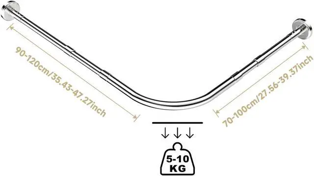 Alt view image 3 of 7 - Misounda Shower Curtain Rod, Adjustable L Shaped Corner Shower Curtain Rods, No Drilling Install Stainless Steel 27.6-39.4x35.5-47.2 Inch With 24 Shower Rings, For Bathroom,Bathtub,Clothing Store Etc