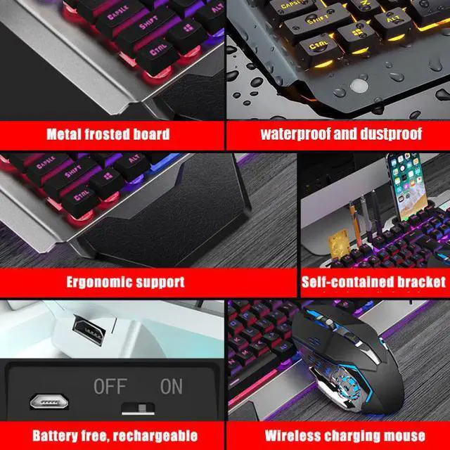 Alt view image 6 of 7 - Wireless Gaming Keyboard and Mouse with Rainbow Backlit Rechargeable Metal Panel Mechanical Feel Ergonomic Keyboard and Mouse for Laptop PC Gamer