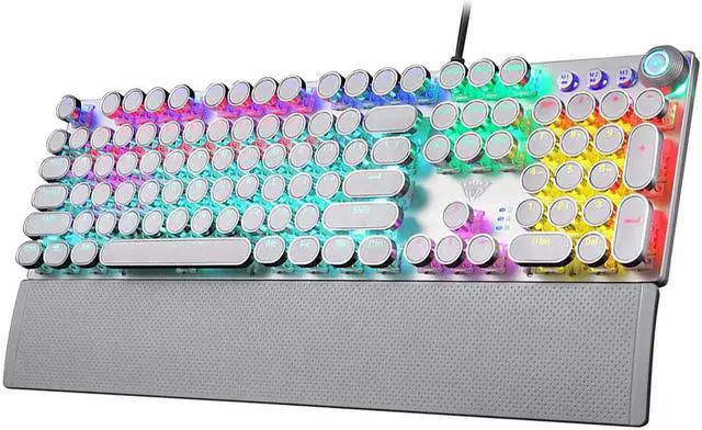 Main image of Gaming Mechanical Keyboard, LED Backlit Metal Panel 104 Anti-ghosting Keys, Blue Switches, Magnetic Wrist Rest, Media Control Knob Buttons, Good for Game and Office