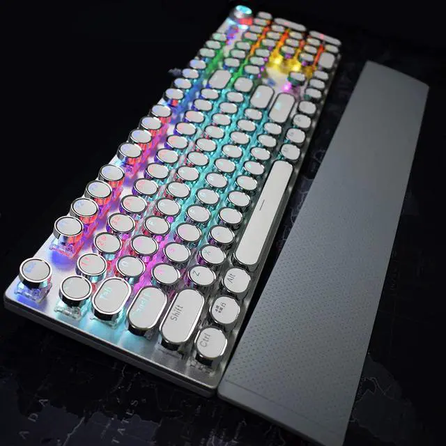 Alt view image 2 of 6 - Gaming Mechanical Keyboard, LED Backlit Metal Panel 104 Anti-ghosting Keys, Blue Switches, Magnetic Wrist Rest, Media Control Knob Buttons, Good for Game and Office