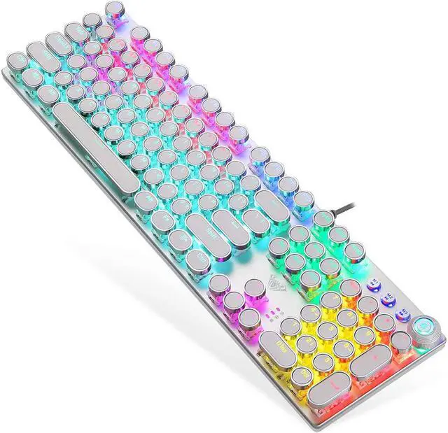 Alt view image 3 of 6 - Gaming Mechanical Keyboard, LED Backlit Metal Panel 104 Anti-ghosting Keys, Blue Switches, Magnetic Wrist Rest, Media Control Knob Buttons, Good for Game and Office