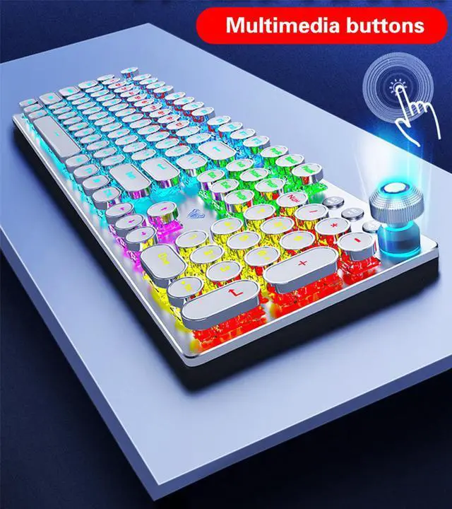 Alt view image 4 of 6 - Gaming Mechanical Keyboard, LED Backlit Metal Panel 104 Anti-ghosting Keys, Blue Switches, Magnetic Wrist Rest, Media Control Knob Buttons, Good for Game and Office
