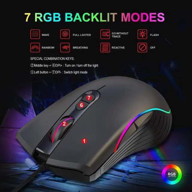 Alt view image 5 of 5 - Wired Gaming Mouse 6400DPI Adjustable Electronic Sports Gamer Mice LED Optical Sens for Laptop Computer PC
