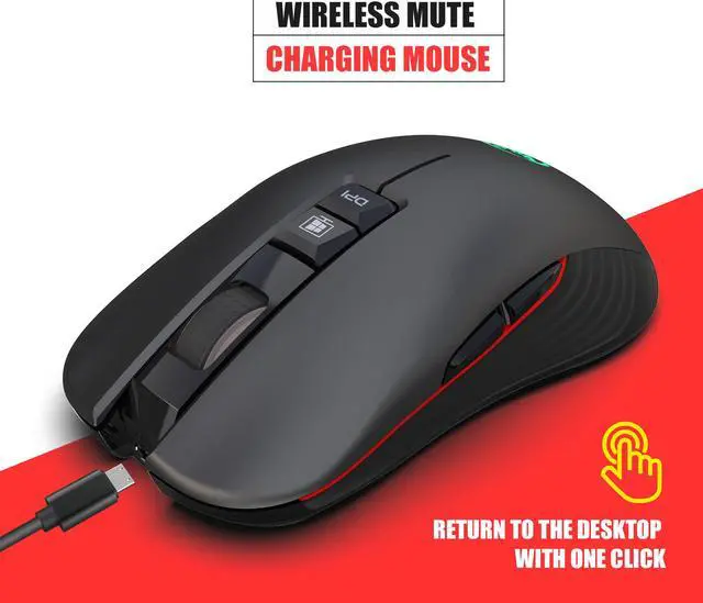 Alt view image 4 of 7 - Wireless Rechargeable Gaming Mouse with Mute Illuminated Ergonomic Optical RF Wireless Mouse for Mac and PC, up to 3600dpi
