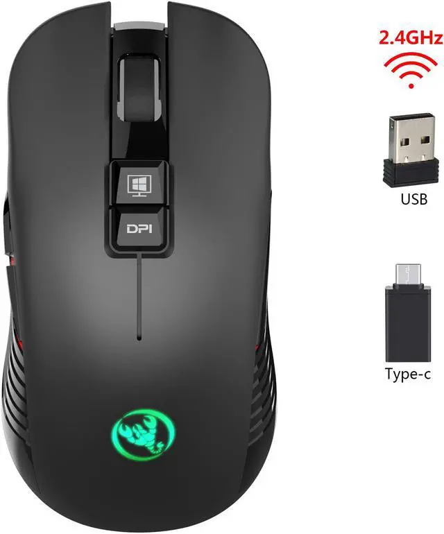 Main image of Wireless Rechargeable Gaming Mouse with Mute Illuminated Ergonomic Optical RF Wireless Mouse for Mac and PC, up to 3600dpi