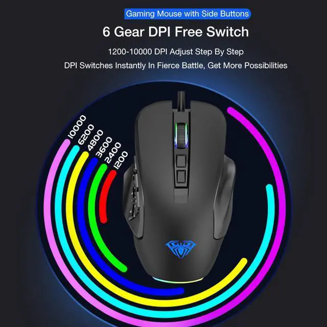 Alt view image 3 of 7 - RGB Gaming Mouse With Side Buttons 14 Key Macro Programmable-Buttons, 10000 DPI Wired USB Backlit Mouse for Laptop/PC Gamer