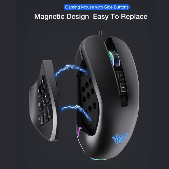 Alt view image 7 of 7 - RGB Gaming Mouse With Side Buttons 14 Key Macro Programmable-Buttons, 10000 DPI Wired USB Backlit Mouse for Laptop/PC Gamer