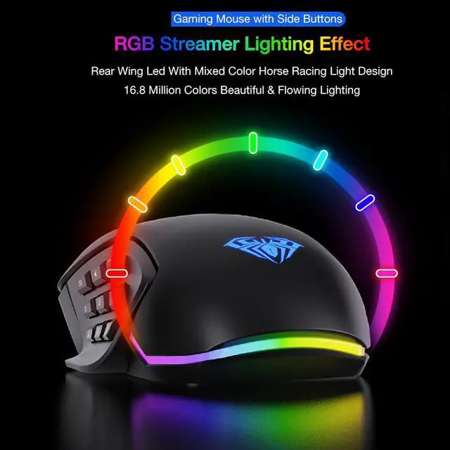 Alt view image 5 of 7 - RGB Gaming Mouse With Side Buttons 14 Key Macro Programmable-Buttons, 10000 DPI Wired USB Backlit Mouse for Laptop/PC Gamer