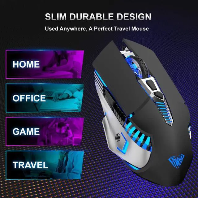 Alt view image 7 of 7 - Wireless Bluetooth Gaming Mouse with 3 Modes (BT5.0, BT3.0 and 2.4G), USB  Rechargeable Optical Gamer Mouse for PC Desktop Laptop