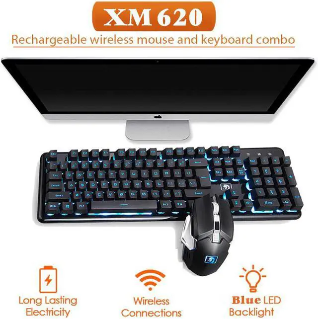 Alt view image 7 of 7 - Rechargeable 2.4G Wireless Keyboard and Mouse Combo Mechanical Feel Blue Backlit Gaming Keyboard & Mouse for Laptop Computer and Mac