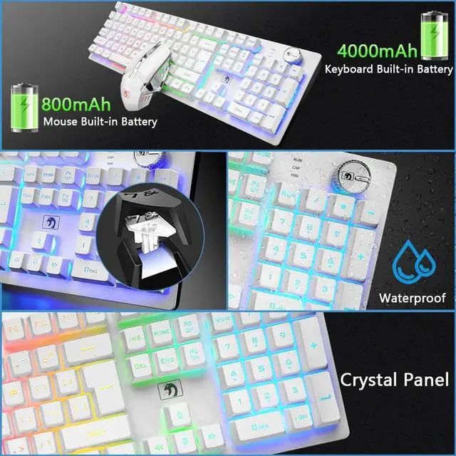 Alt view image 7 of 7 - Rechargeable 2.4G Wireless Keyboard and Mouse Combo Mechanical Feel Backlit Gaming Keyboard & Mouse for Laptop Computer and Mac
