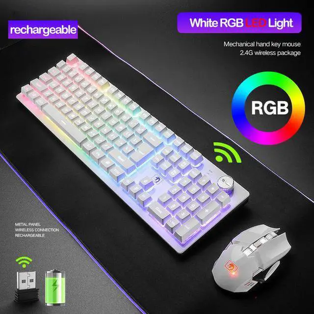Alt view image 2 of 7 - Rechargeable 2.4G Wireless Keyboard and Mouse Combo Mechanical Feel Backlit Gaming Keyboard & Mouse for Laptop Computer and Mac