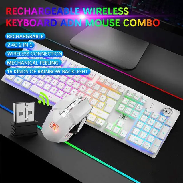 Alt view image 3 of 7 - Rechargeable 2.4G Wireless Keyboard and Mouse Combo Mechanical Feel Backlit Gaming Keyboard & Mouse for Laptop Computer and Mac