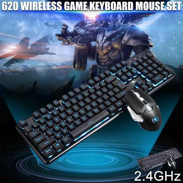 Alt view image 2 of 7 - Rechargeable 2.4G Wireless Keyboard and Mouse Combo Mechanical Feel Blue Backlit Gaming Keyboard & Mouse for Laptop Computer and Mac