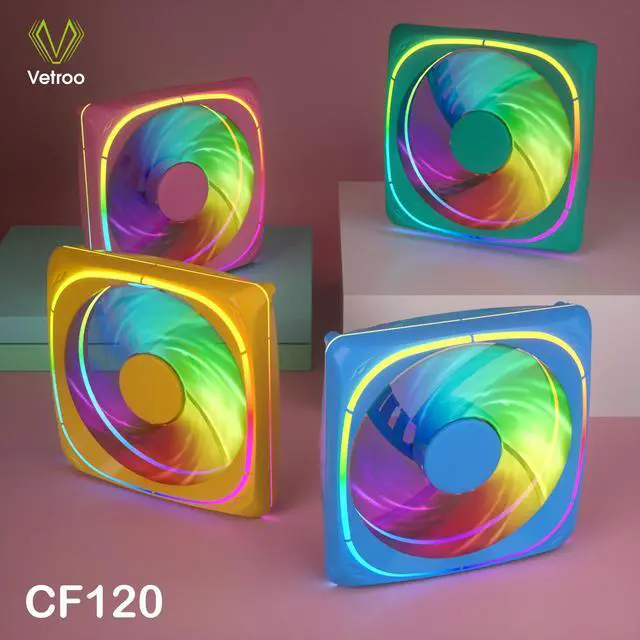 Alt view image 6 of 7 - Vetroo CF120 120mm Case Fan 5V 3 PIN Addressable RGB MB Sync PC Cooling Fan W/ Yellow Fan Frame for Radiator / CPU Cooler / Computer Case