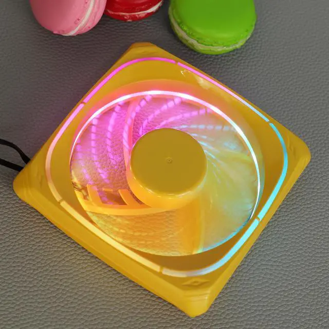 Alt view image 5 of 7 - Vetroo CF120 120mm Case Fan 5V 3 PIN Addressable RGB MB Sync PC Cooling Fan W/ Yellow Fan Frame for Radiator / CPU Cooler / Computer Case