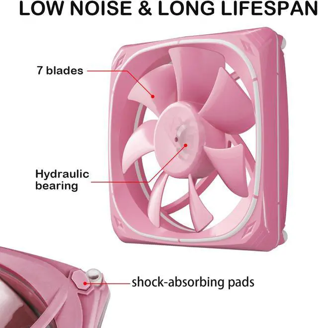 Alt view image 2 of 7 - Vetroo DF120 120mm Case Fan White LED Lighting PC Cooling Fan Pink Fan Frame for Radiator / CPU Cooler / Computer Case