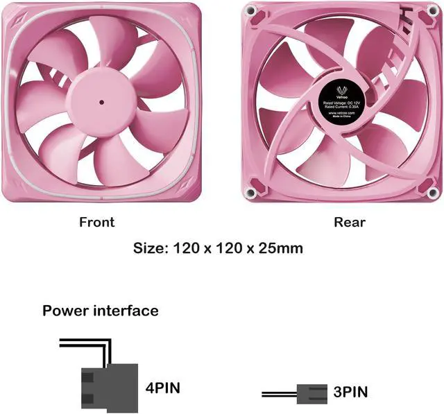 Alt view image 5 of 7 - Vetroo DF120 120mm Case Fan White LED Lighting PC Cooling Fan Pink Fan Frame for Radiator / CPU Cooler / Computer Case