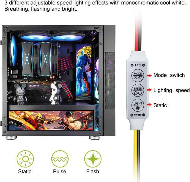 Alt view image 3 of 7 - Vetroo Streetfighter Character Poster Display Board w/ LED Lights for Computer PC Case Decor Full HD 2K Multi-Mode Function 12.2" x 3.1" (Horizontal, B6)