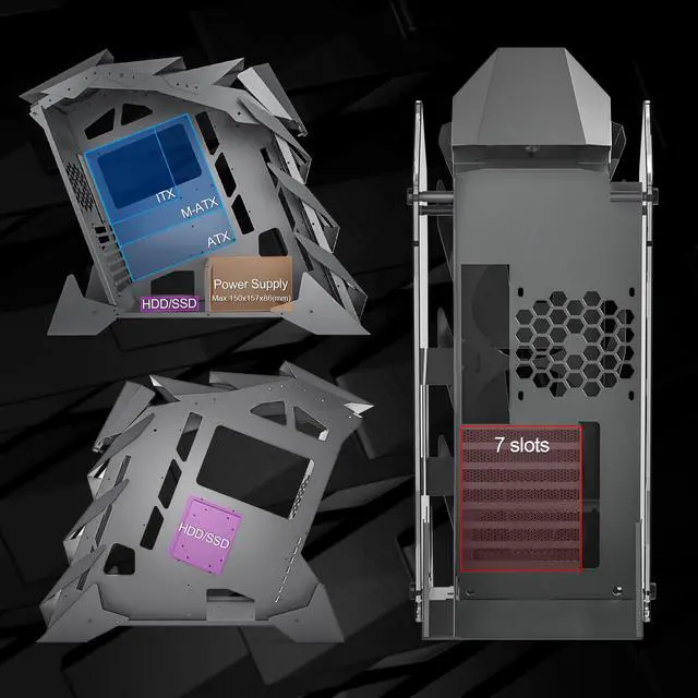 Alt view image 5 of 7 - Vetroo K1 Pangolin Mid-Tower ATX PC Gaming Case, Dual Tempered Glass, USB 3.0 I/O Panel High Airflow Computer Case Max 360mm Water Cooler Support