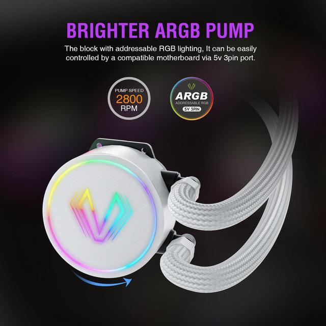 Alt view image 4 of 7 - Vetroo V360 White Liquid CPU Cooler, 3X 120mm Addressable RGB & PWM Fans/Pump, 360mm Radiator 290W TDP AIO Water Cooler w/Controller Hub for Intel LGA 1700/1200/115X AMD AM5/AM4