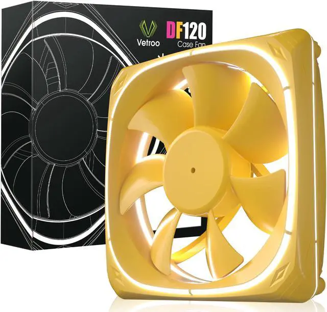 Alt view image 6 of 7 - Vetroo DF120 120mm Case Fan White LED Lighting PC Cooling Fan Green Fan Frame for Radiator / CPU Cooler / Computer Case