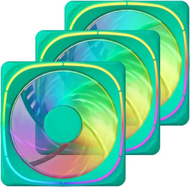 Main image of Vetroo 3-Pack CF120 Case Fan 120mm 5V 3 PIN Addressable RGB MB Sync PC Cooling Fan W/ Green Fan Frame for Radiator / CPU Cooler / Computer Case