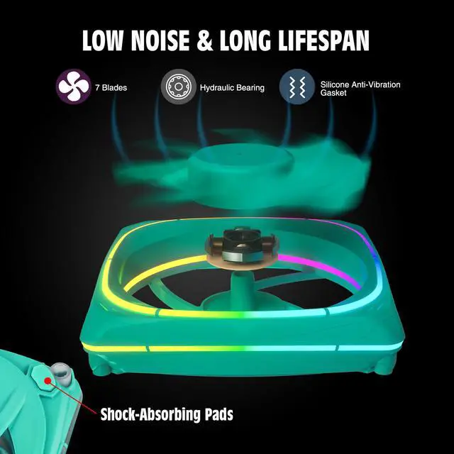 Alt view image 4 of 7 - Vetroo 3-Pack CF120 Case Fan 120mm 5V 3 PIN Addressable RGB MB Sync PC Cooling Fan W/ Green Fan Frame for Radiator / CPU Cooler / Computer Case