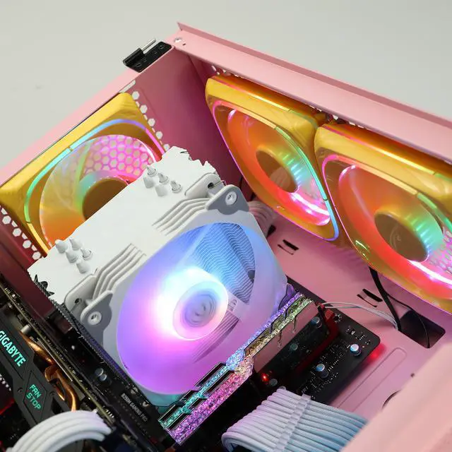 Alt view image 7 of 7 - Vetroo 5-Pack CF120 Case Fans 120mm 5V 3 PIN Addressable RGB MB Sync PC Cooling Fan W/ Yellow Fan Frame for Radiator / CPU Cooler / Computer Case