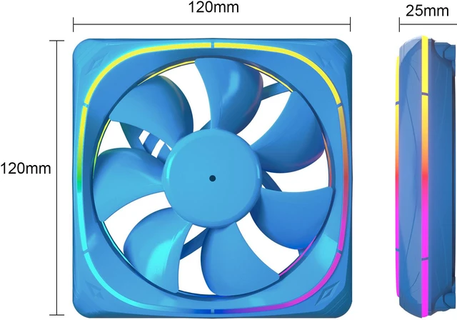 Alt view image 5 of 7 - Vetroo 3-Pack CF120 Case Fan 120mm 5V 3 PIN Addressable RGB MB Sync PC Cooling Fan W/ Blue Fan Frame for Radiator / CPU Cooler / Computer Case