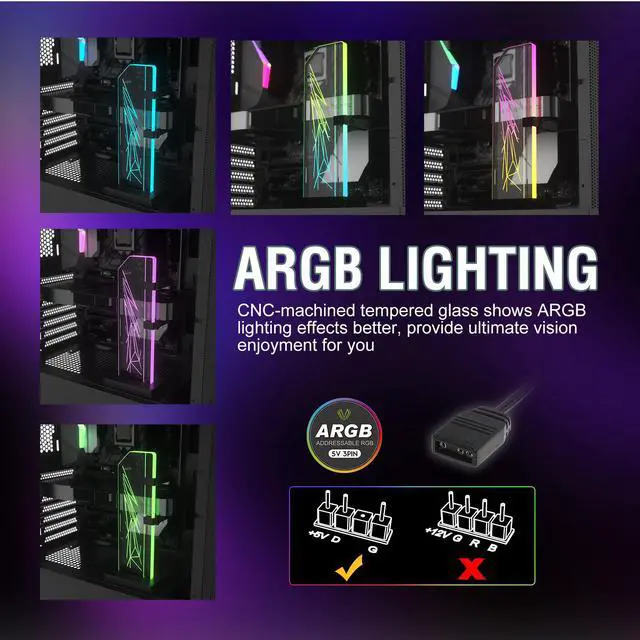Alt view image 3 of 7 - Vetroo V2 ARGB 3-Pin GPU Support Bracket, Edge-Lit Tempered Glass GPU Holder Brace, Adjustable & Detachable Arm, Multiple Orientations, Easy to Install