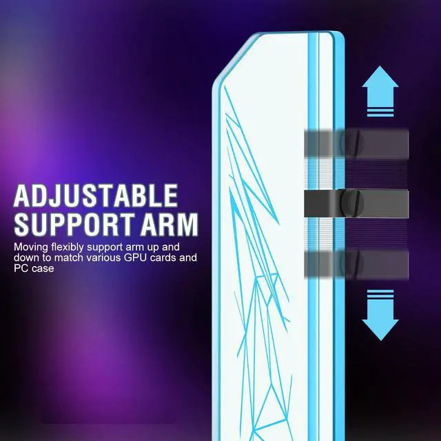 Alt view image 5 of 7 - Vetroo V2 ARGB 3-Pin GPU Support Bracket, Edge-Lit Tempered Glass GPU Holder Brace, Adjustable & Detachable Arm, Multiple Orientations, Easy to Install