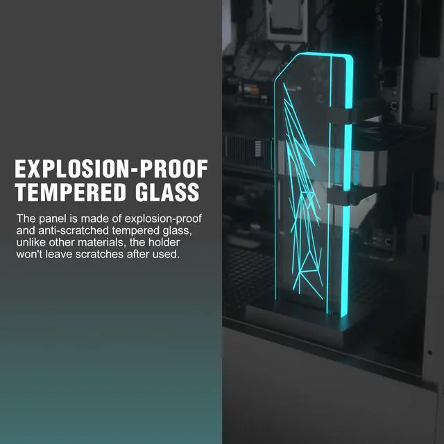 Alt view image 4 of 7 - Vetroo V2 ARGB 3-Pin GPU Support Bracket, Edge-Lit Tempered Glass GPU Holder Brace, Adjustable & Detachable Arm, Multiple Orientations, Easy to Install