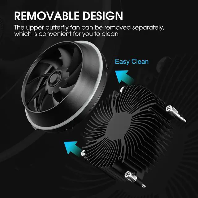 Alt view image 6 of 7 - Vetroo Eclipse Low-Profile ARGB CPU Air Cooler, 90mm PWM Fan, Premium Aluminum Fins, Removable Butterfly Fan Cooler Specifically for Intel LGA 1851 & 1700